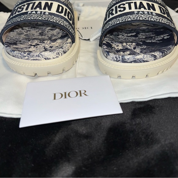 CHRISTIAN DIOR Dway Slides Blue Toile de Jouy Embroidered size 37 - Picture 5 of 13